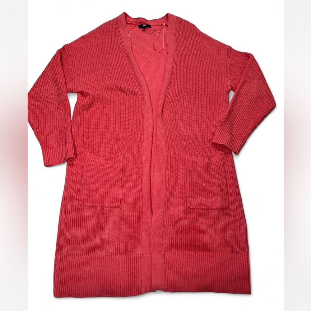 FRYE Womens Coral Open Front Cable Knit Cardigan Sz M Front Pocket‎ Cotton